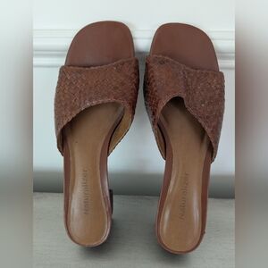Naturalizer Brown Woven Leather Sandals With Block Heel